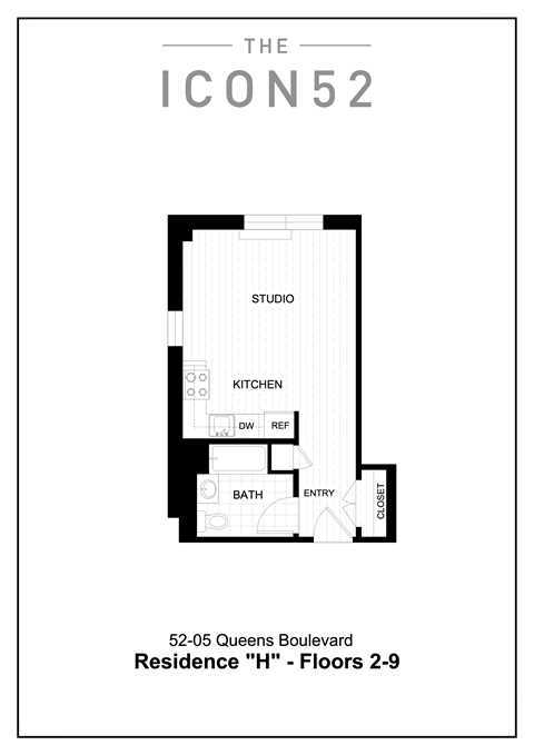 Floor plan for studio, 1 bath, 449 sqft